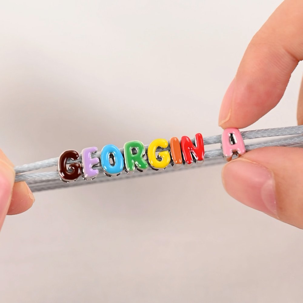Personalized Macaron Bubble Letter Sterling Silver Adjustable Rope Bracelet with Name Birthday Christmas Gift for Friends Family 3