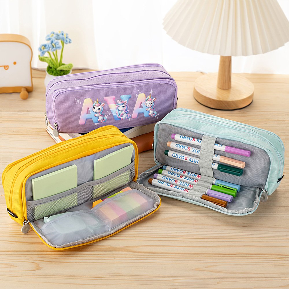 Personalised Cute Dinosaur Fantasy Unicorn Pencil Case with Name Multiple Compartments School Supplies Back to School Birthday Gift for Kids 3