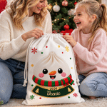 Sacchetto regalo personalizzato con effetto 3D, decorato con un disegno natalizio in stile cartone animato raffigurante un raviolo, con nome e anno: regalo perfetto per la festa di Natale per bambini, familiari e amici 4
