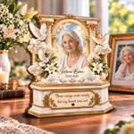 Décoration en bois superposée personnalisée de style 3D représentant une arche dorée ornée, avec photo d'art, année et texte : cadeau de condoléances pour la famille et les amis 2