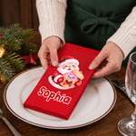 Personalised Christmas Santa Claus Snowman Pattern 100% Cotton Napkin with Name Christmas Party Gift for Family Friends 3