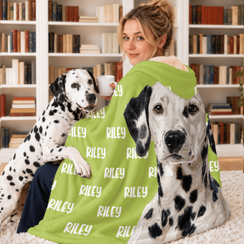 Gepersonaliseerde, zachte deken met capuchon in olieverfstijl met foto van huisdier en naam – verjaardags- en kerstcadeau voor liefhebbers van huisdieren 3