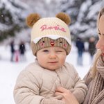 Personalized Cartoon Smiling Face Pattern Soft Baby Knit Hat with Name Christmas Baby Shower Gift for Newborns New Parents 6