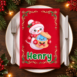 Personalised Christmas Santa Claus Snowman Pattern 100% Cotton Napkin with Name Christmas Party Gift for Family Friends 2