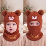 Gorro de punto suave personalizado para bebé con orejas de osito y nombre, para invierno y aire libre - Regalo de cumpleaños para niños 6