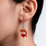 Personalised 3D Winter Theme Wine Glass Birthstone Dangle Earrings Festive Jewellery Christmas Party Gift for Women 7
