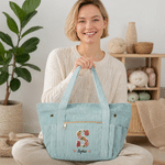 Borsa tote in velluto a coste personalizzata con iniziale floreale e ampia capienza, con nome: regalo di uso quotidiano, per compleanni e Natale, per donne appassionate di uncinetto 9