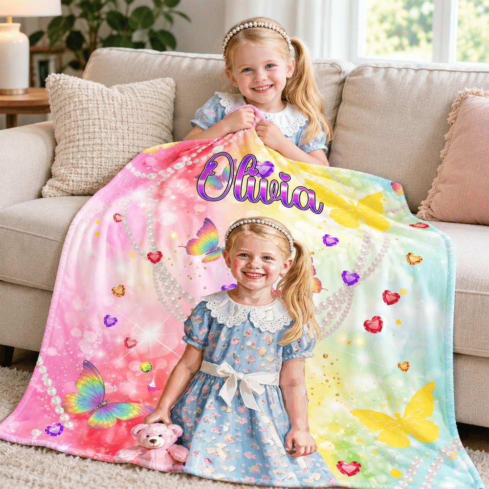 Personalised Soft Colourful Oil Painting Style Photo Blanket with Name Daily Use Christmas Birthday Gift for Girls Children Women 2