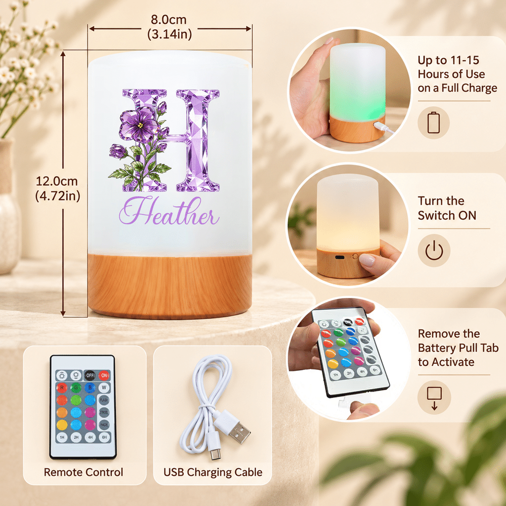 Veilleuse rechargeable personnalisée avec effet diamant, représentant la fleur de naissance, à commande tactile, avec prénom – Décoration de chambre, cadeau d'anniversaire pour enfants et femmes 10