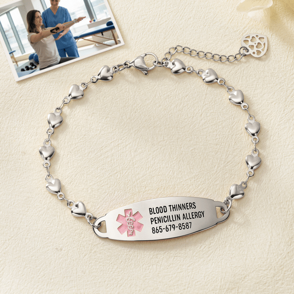 Personalized Medical Alert ID Bracelet with Engraved Medical Info Birthday Gift for Woman Diabetic Allergy Epilepsy Patient