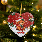 Personalised Christmas Highland Cow Heart Round Ceramic Ornament with Name Tree Decor Christmas Gift for Highland Cow Lovers Family 6