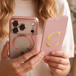 Gepersonaliseerd, minimalistisch, goudkleurig PU-leren telefoonhoesje met naam, magnetische ring en kaarthouder voor de iPhone – verjaardags- of kerstcadeau voor vrienden 3