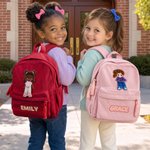 Personalised Embroidery Cartoon Character Interchangeable Outfit Corduroy School Bag with Name Christmas Gift for Girl Student 5