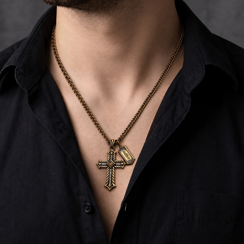 Collar personalizado de plata de ley con cruz, piedra natal y nombre: joya delicada para el día a día, regalo de cumpleaños para el marido, el padre u otro hombre 5
