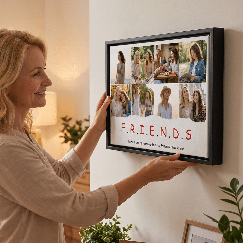 Personalised Friends 8 Photos Collage Canvas Prints with Text Home Wall Decor Christmas Birthday Gift for Best Friends 2