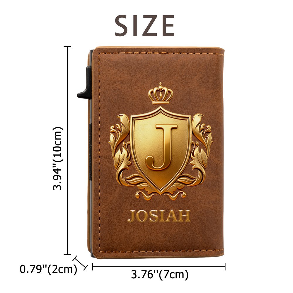Cartera plegable con diseño personalizado con efecto 3D, escudo en forma de corona, de piel sintética (PU) y con protección RFID, con nombre y caja de regalo; ideal como regalo de Navidad o para viajes de negocios para hombre 9