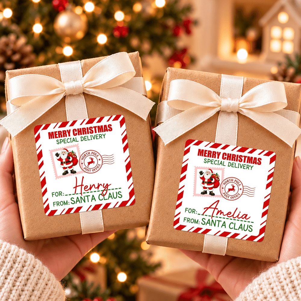 Personalized Santa Claus Special Delivery Postmark Style Stickers with Name Gift Decor Christmas Gift for Kids Family 5