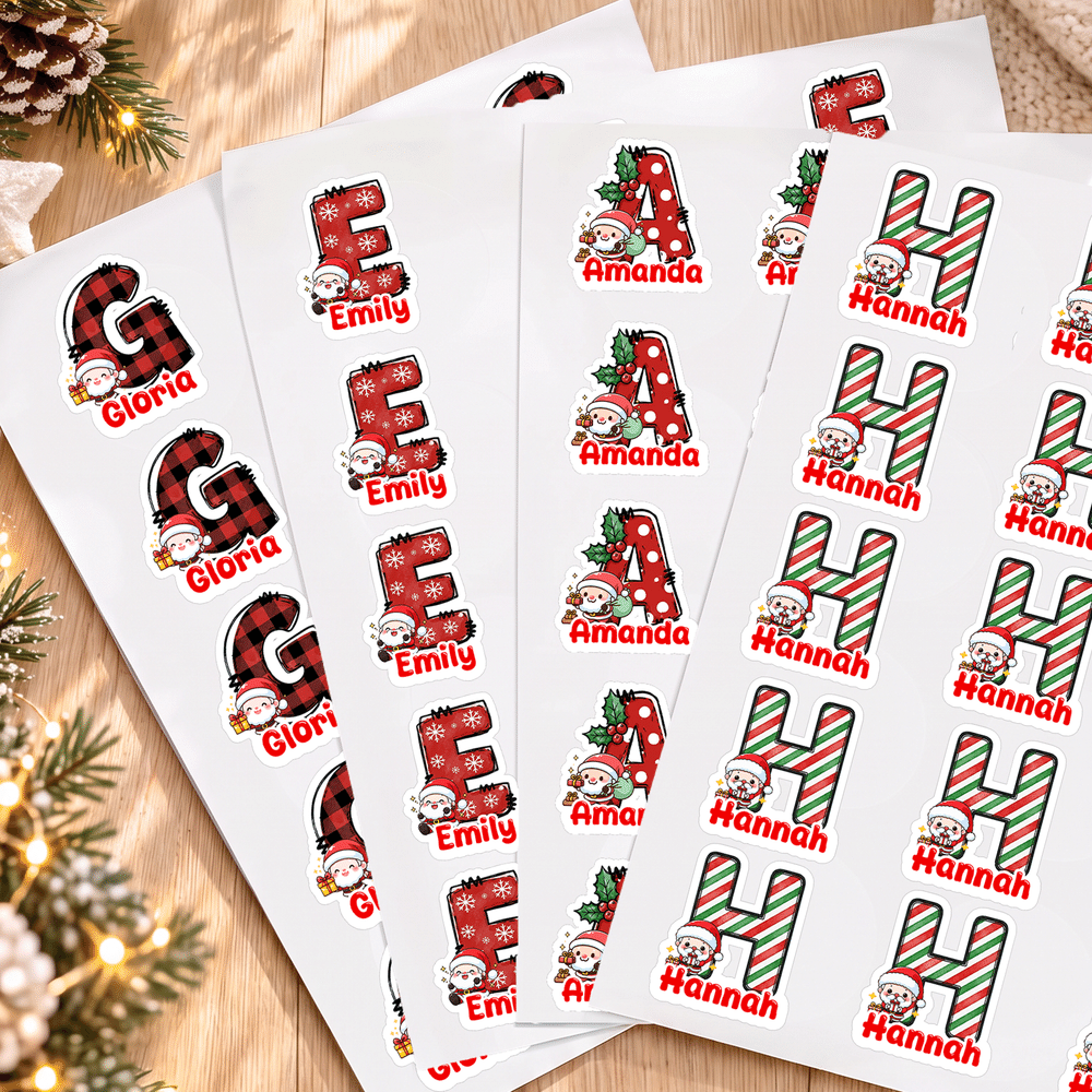 Personalized Cute Cartoon Santa Claus Initial Stickers with Name Gift Decor Christmas Party Gift for Kids Family Friends 2