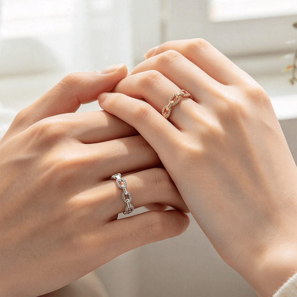 Personalized Sterling Silver Gemstone Chain Link Ring with Names Dainty Jewelry Anniversary Birthday Gift for Family Couple 6