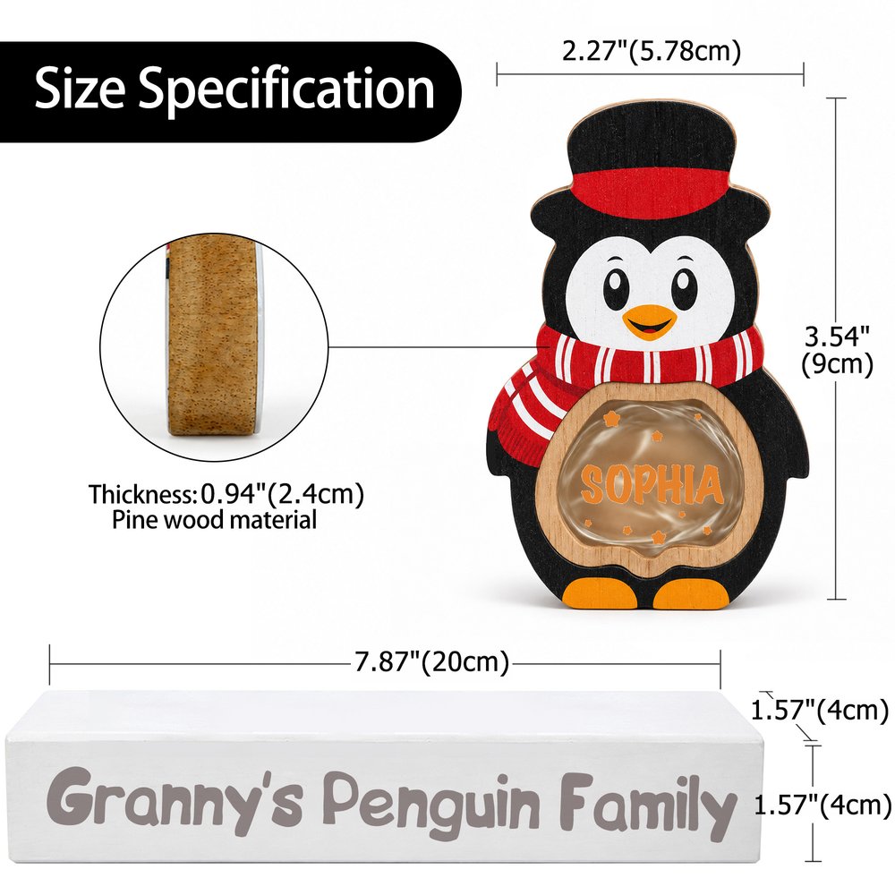Personalized 1-14 Cartoon Penguin LED Light Wooden Christmas Ornament with Name and Text Christmas Gift for Family Kids 9