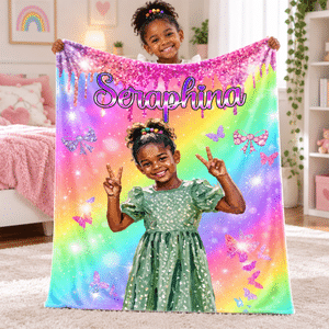 Personalised Soft Colourful Oil Painting Style Photo Blanket with Name Daily Use Christmas Birthday Gift for Girls Children Women