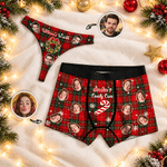 Individuell gestaltete Boxershorts mit Weihnachtsmotiv und Gesichtsfoto – atmungsaktives Set für den täglichen Gebrauch – Weihnachtsgeschenk für Paare 1