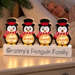 Personalized 1-14 Cartoon Penguin LED Light Wooden Christmas Ornament with Name and Text Christmas Gift for Family Kids 4