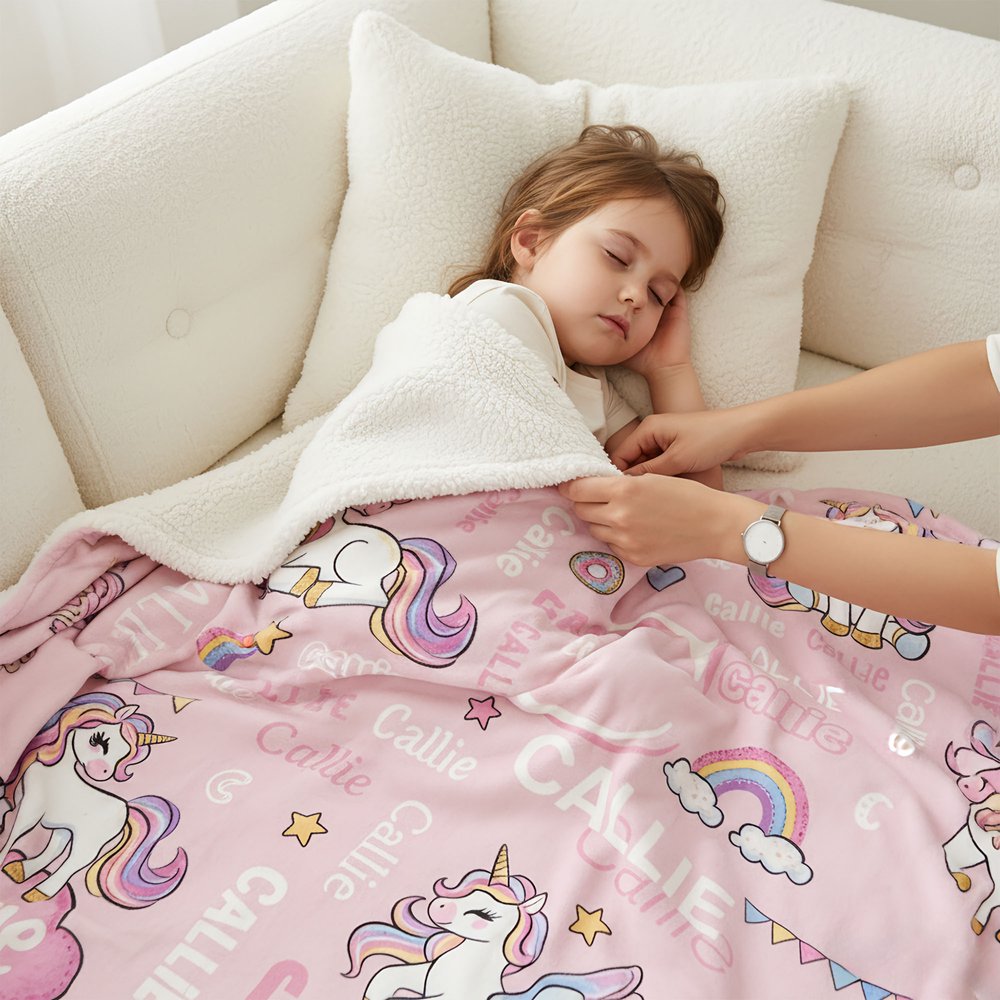 Personalised Rainbow Star Fantasy Unicorn Soft Throw Blanket with Name and Initial Home Decor Birthday Christmas Gift for Girls 3