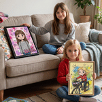Personalisierte Q-Version-Cartoon-Leinwanddrucke mit Kinderfiguren und Namen – Wohnaccessoire und Geburtstagsgeschenk für frischgebackene Eltern 3