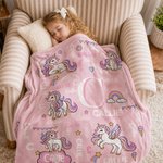 Personalised Rainbow Star Fantasy Unicorn Soft Throw Blanket with Name and Initial Home Decor Birthday Christmas Gift for Girls 1