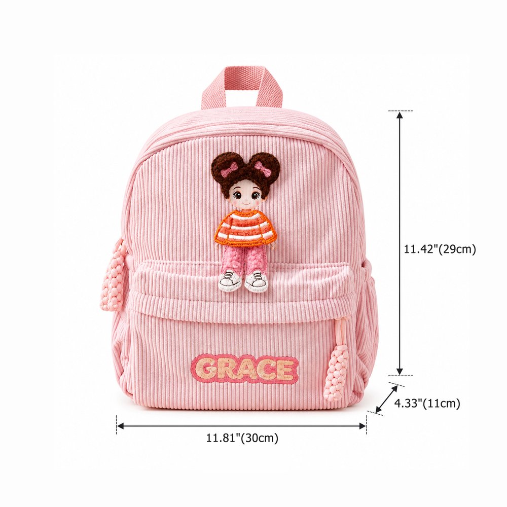 Personalised Embroidery Cartoon Character Interchangeable Outfit Corduroy School Bag with Name Christmas Gift for Girl Student 10