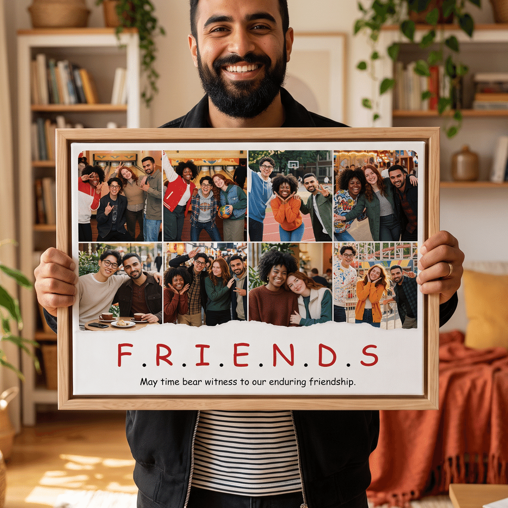 Personalised Friends 8 Photos Collage Canvas Prints with Text Home Wall Decor Christmas Birthday Gift for Best Friends 5