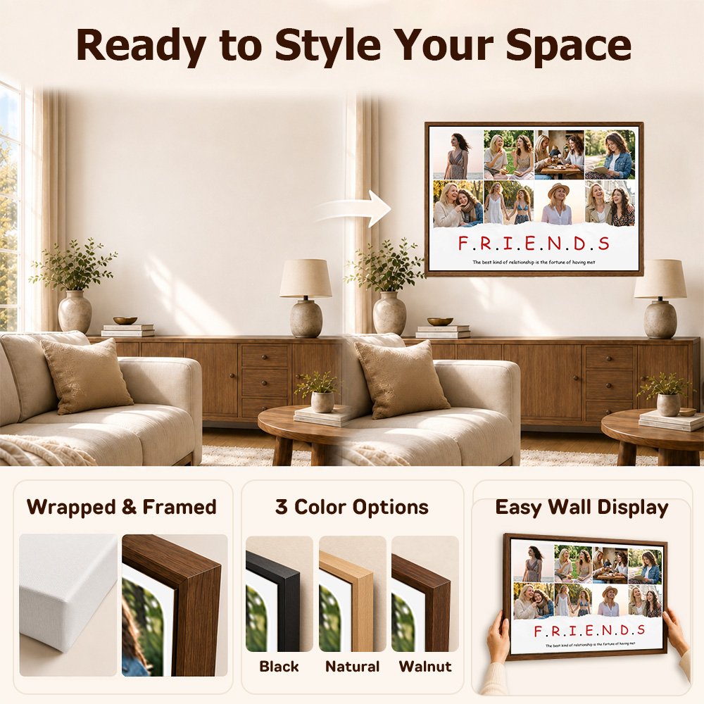 Personalised Friends 8 Photos Collage Canvas Prints with Text Home Wall Decor Christmas Birthday Gift for Best Friends 10