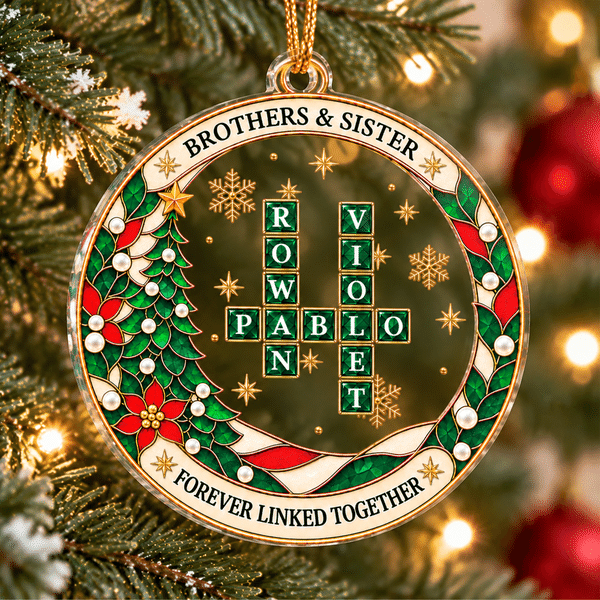 Personalised Christmas Crossword Puzzle Art Acrylic Ornament with Name Christmas Gift for Family Friends Brothers Sisters