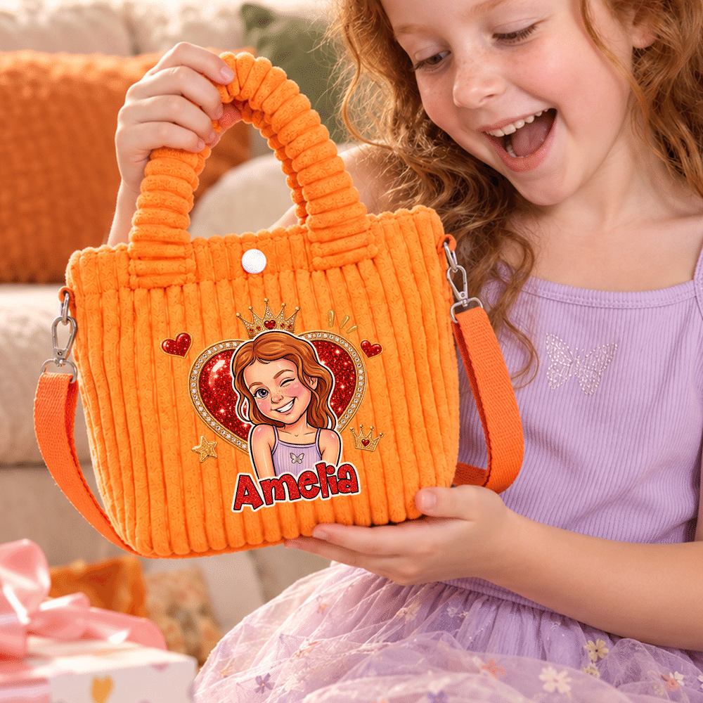 Bolso bandolera de pana personalizado con foto de un personaje de dibujos animados con purpurina y nombre: regalo de cumpleaños o Navidad para niñas 5