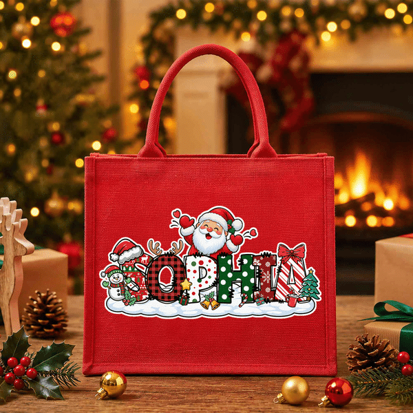 Personalized Cute Santa Claus Gingerbread Man Snowman Large Capacity Red Tote Bag with Name Christmas Party Gift for Kids Family Friends