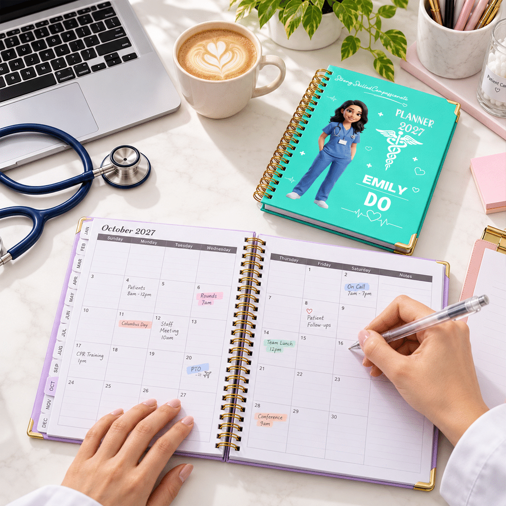 Personalized 3D-Effect Artwork Cartoon Medical Staff 2027 Planner A5 Notebook with Name and Occupation Daily Use Birthday Gift for Medical Staff 5