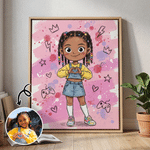 Personalisierte Q-Version-Cartoon-Leinwanddrucke mit Kinderfiguren und Namen – Wohnaccessoire und Geburtstagsgeschenk für frischgebackene Eltern 1