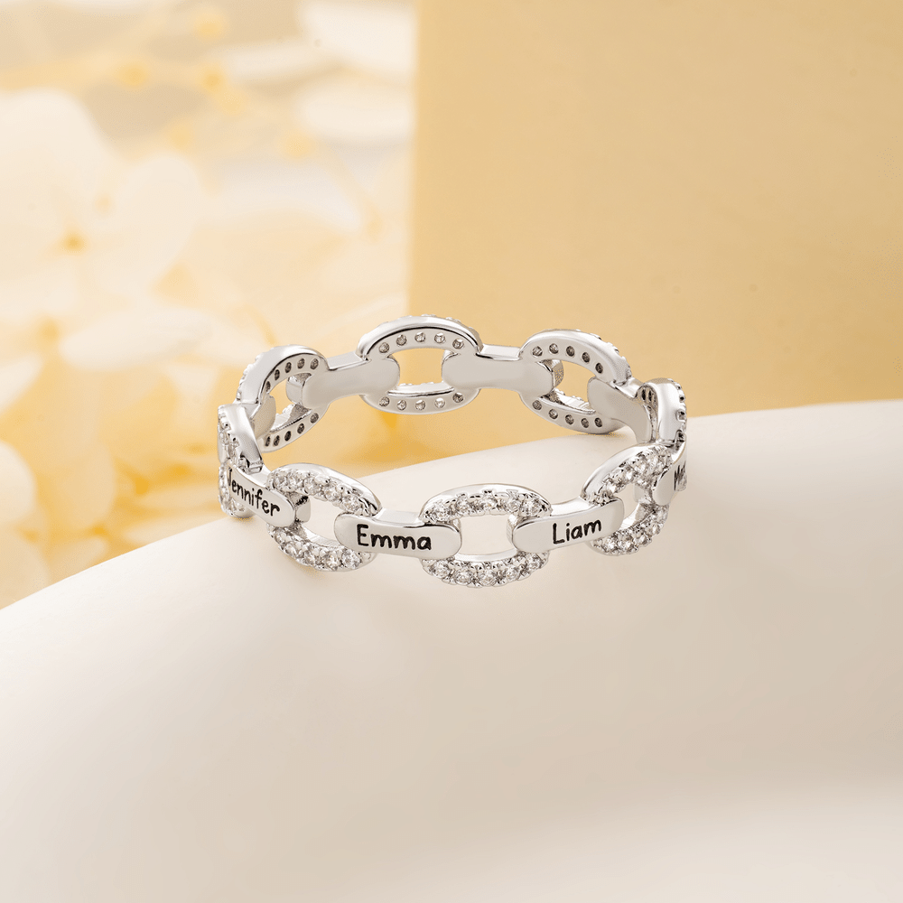 Personalized Sterling Silver Gemstone Chain Link Ring with Names Dainty Jewelry Anniversary Birthday Gift for Family Couple 4