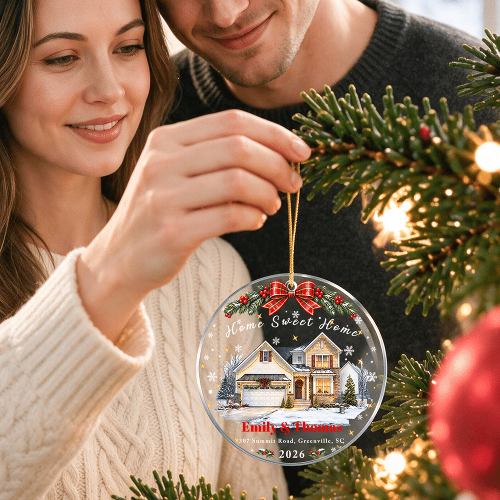 Personalized Our First Christmas House Photo Acrylic Glass Ornament with Name and Year Tree Decoration Christmas Gift for Family 3