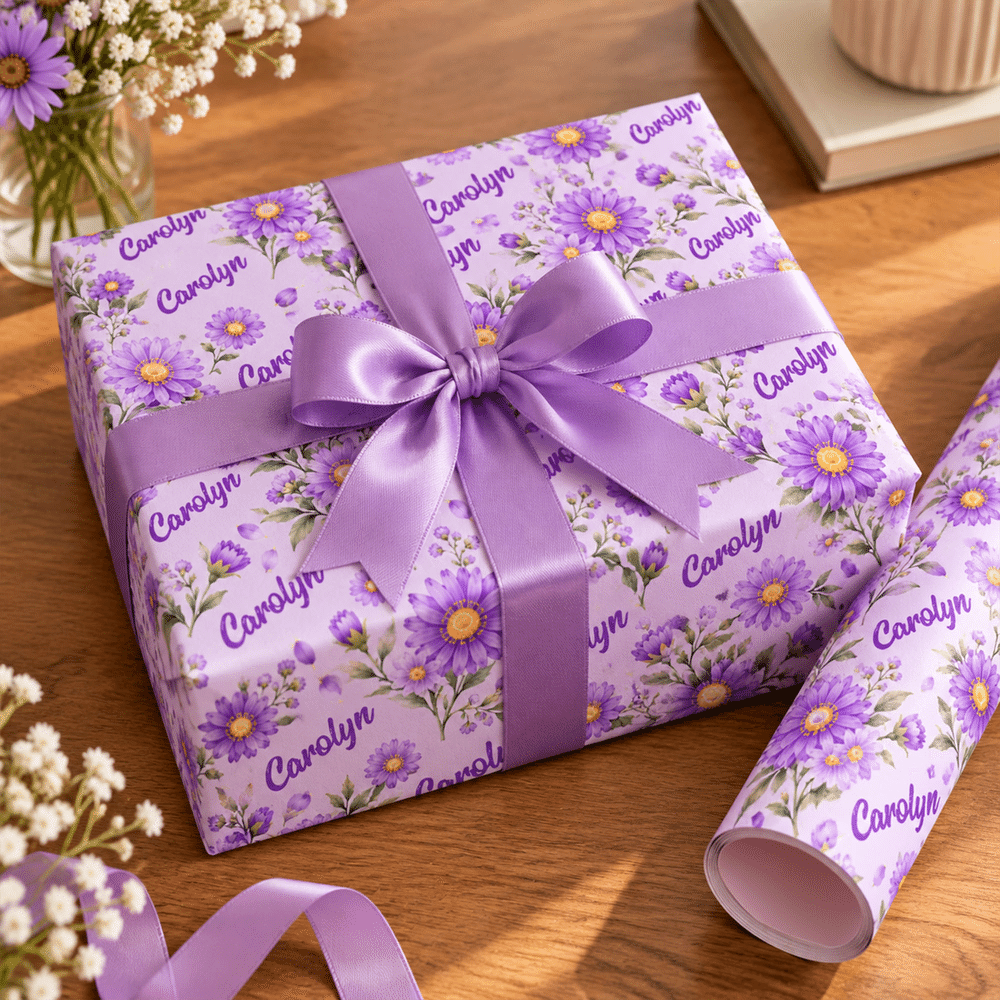 Papel de regalo personalizado con la flor del mes de nacimiento y el nombre: regalo para cumpleaños, Navidad y fiestas, ideal para familiares y amigos 2