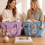 Borsa tote in velluto a coste personalizzata con iniziale floreale e ampia capienza, con nome: regalo di uso quotidiano, per compleanni e Natale, per donne appassionate di uncinetto 7