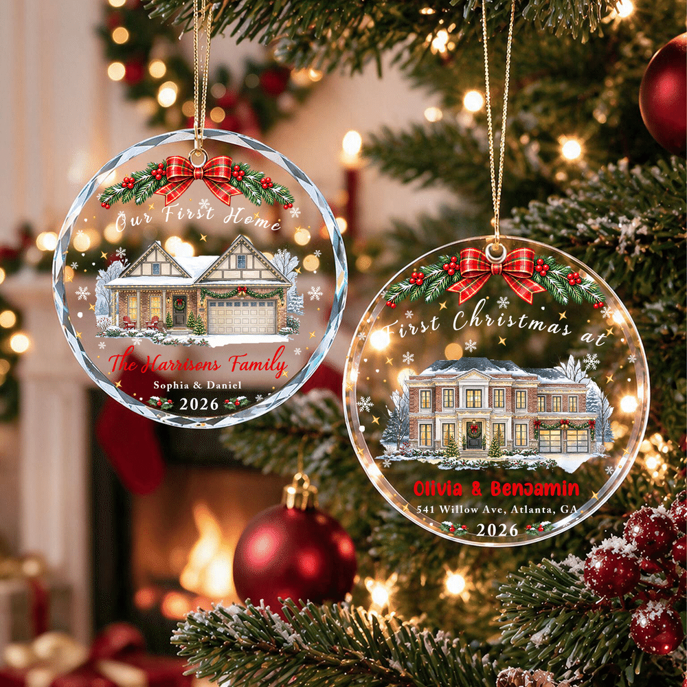 Personalized Our First Christmas House Photo Acrylic Glass Ornament with Name and Year Tree Decoration Christmas Gift for Family 2