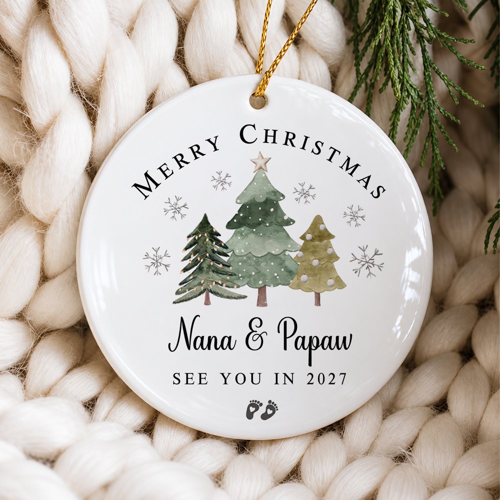 Personalised Promoted to Grandparent Christmas Theme Ceramic Ornament with Text and Box Pregnancy Announcement Christmas Gift for Grandparent Family 2