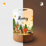 Lumina notturna ricaricabile personalizzata con animali della foresta, controllo touch e nome: decorazione per la cameretta, regalo di compleanno per bambini e bambine