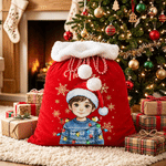 Personalized Christmas Hat Cartoon Character Photo Velvet Pom-Pom Santa Sack with Name Christmas Gift for Kid Friend 6