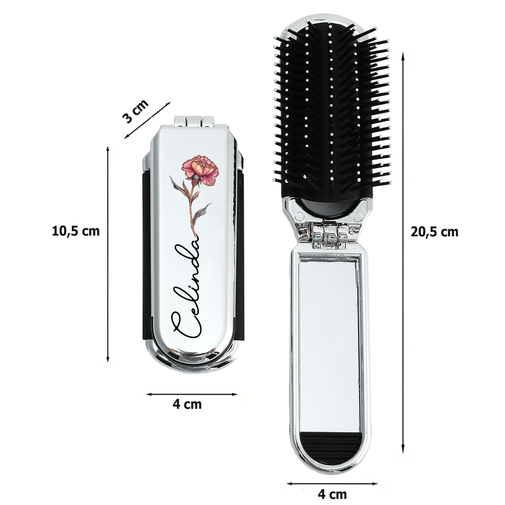 Spazzola 2 in 1 personalizzata, con specchietto, fiore di nascita e nome, pieghevole - Regalo di compleanno per mamme, donne e ragazze 9