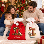 Personalized Christmas Plaid Style initial Velvet Pom-Pom Santa Sack with Name Christmas Gift for Kids Family 2