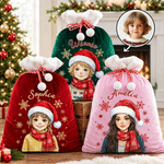 Personalized Christmas Hat Cartoon Character Photo Velvet Pom-Pom Santa Sack with Name Christmas Gift for Kid Friend 1