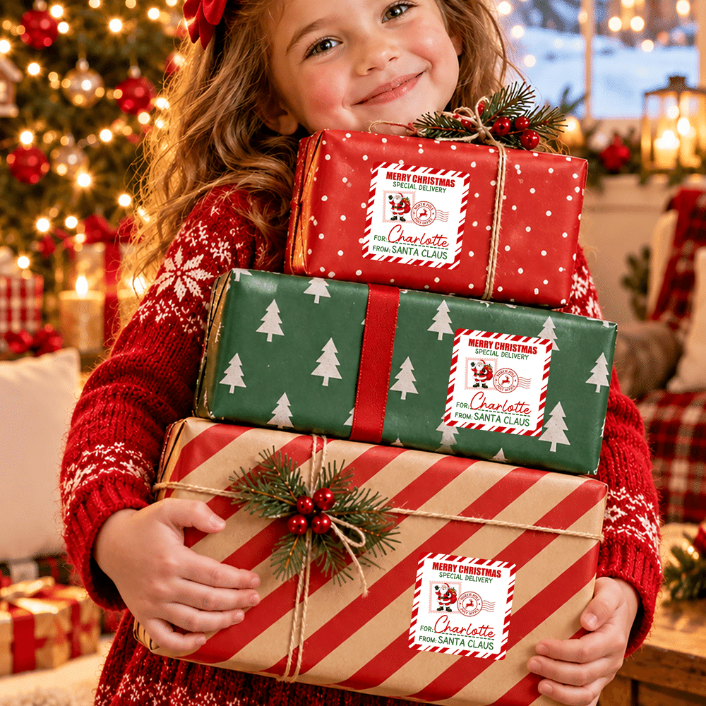 Personalized Santa Claus Special Delivery Postmark Style Stickers with Name Gift Decor Christmas Gift for Kids Family 6